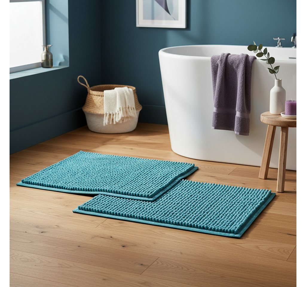 OTTO home Badematte Vanessa Chenille, Standard & Premium, 15cm oder 20cm, auch als 2er Set, rutschhemmend beschichtet, schnell trocknend, strapazierfähig, fußbodenheizungsgeeignet, Polyester, rechteckig, 2-tlg. 45 cm x 50 cm, Uni Farben, besonders weich, flauschig, Badvorleger