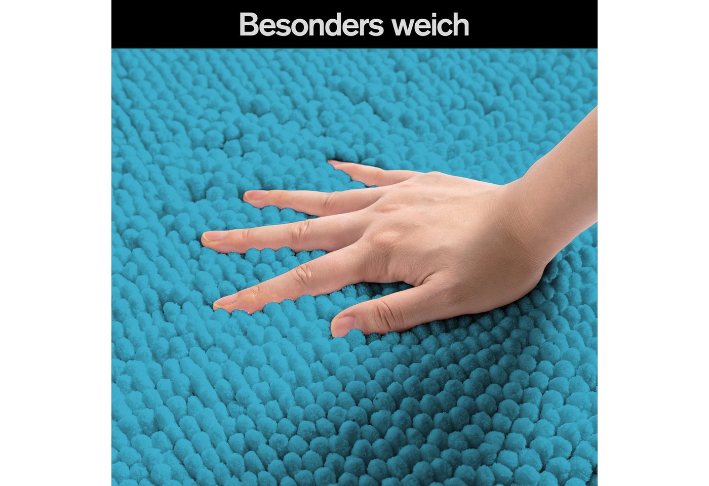OTTO home Badematte Vanessa Chenille, Standard & Premium, 15cm oder 20cm, auch als 2er Set, rutschhemmend beschichtet, schnell trocknend, strapazierfähig, fußbodenheizungsgeeignet, Polyester, rechteckig, 2-tlg. 45 cm x 50 cm, Uni Farben, besonders weich, flauschig, Badvorleger Bild 3