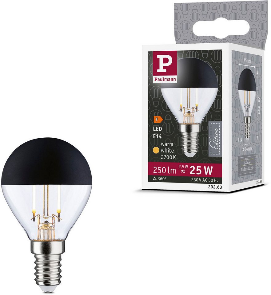 Paulmann LED-Leuchtmittel LED Tropfen Kopfspiegel 250lm E14 2700K 2,5W 230V schwarz matt, E14, 1 St., Warmweiß
