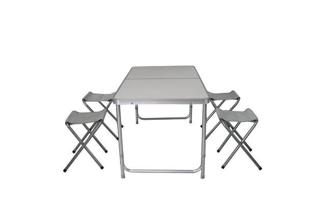 Mojawo 5 Teilig Casmpingmöbelset Aluminium Outdoor CampingL120xB60xH70cm Campingtisch Höherverstellbar mit Tragegriff und 4 Klapphocker