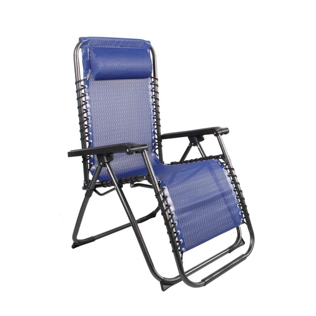 Mojawo Luxus Comfort Gartenstuhl Relaxsessel Relaxstuhl Liegestuhl Klappbar Verstellbar mit Kopfpolster Schwarz und Blau
