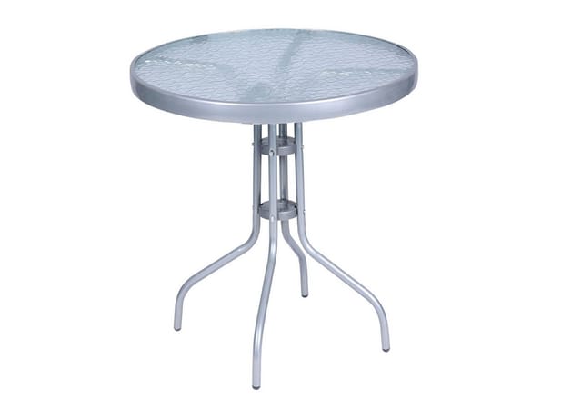 Mojawo BistRotisch Glas und Metall Rund60cm H70cmSilberfarben Balkontisch Gartentisch Glastisch