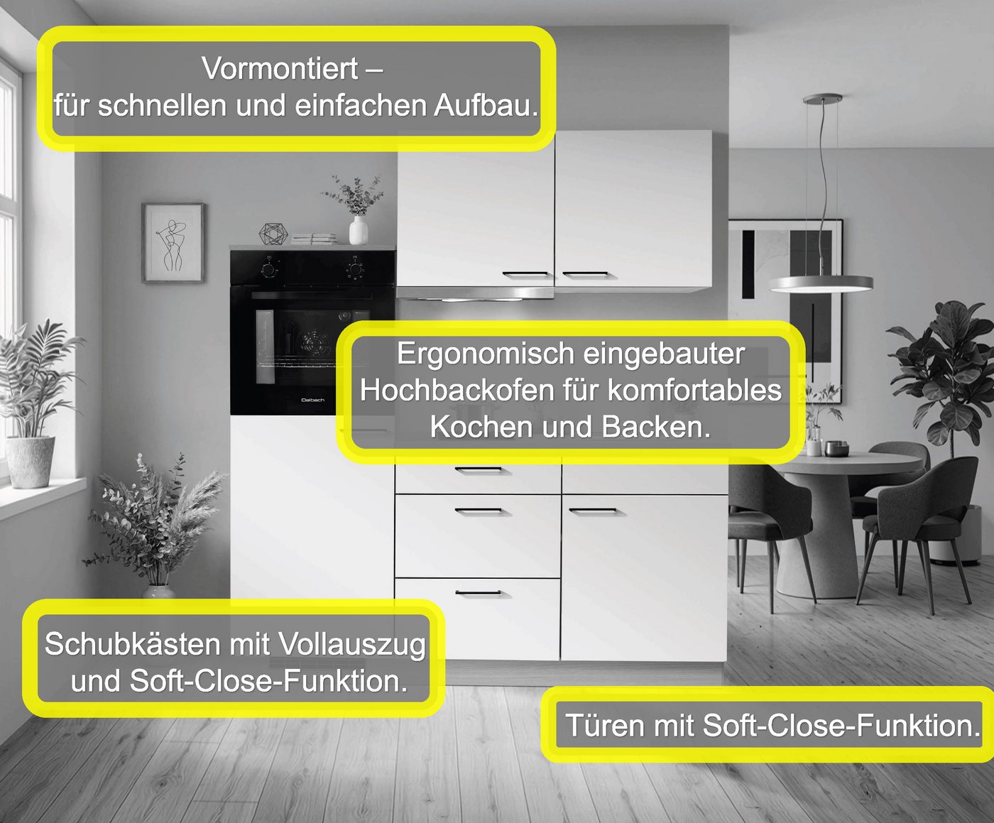 KOCHSTATION Küchenzeile KS-Solmera, Breite 180cm, vormontiert, wahlweise mit E-Geräten Bild 4
