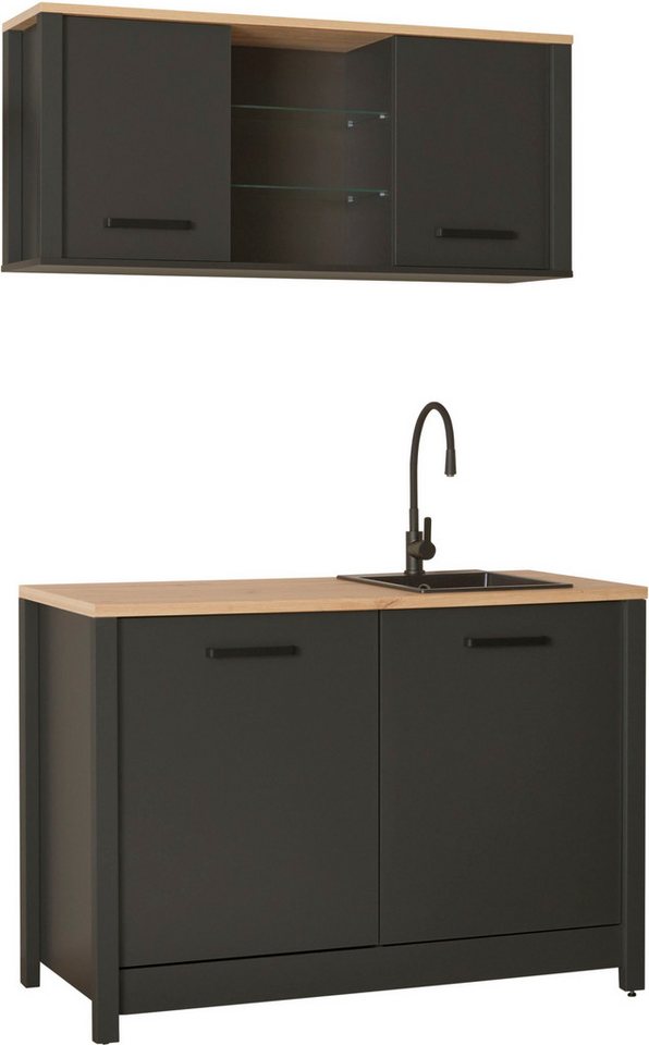 Inter Link Pantryküche Pienza, Miniküche, Singleküche, Einbauküche, Kochnische, Ohne E-Geräte, für Spüle & Spülmaschine, Soft-Close, B: 130 cm Bild 3