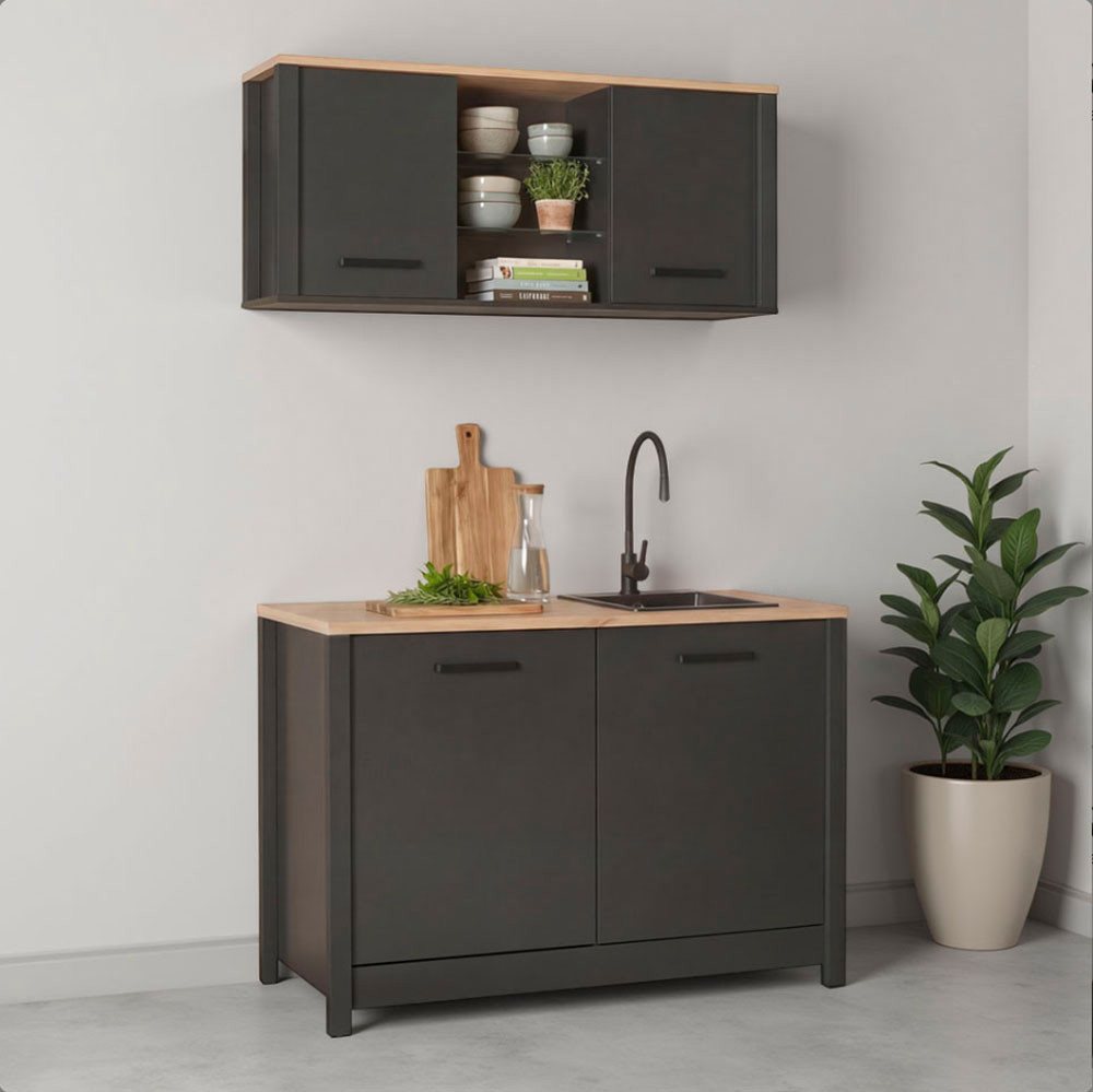 Inter Link Pantryküche Pienza, Miniküche, Singleküche, Einbauküche, Kochnische, Ohne E-Geräte, für Spüle & Spülmaschine, Soft-Close, B: 130 cm Bild 5