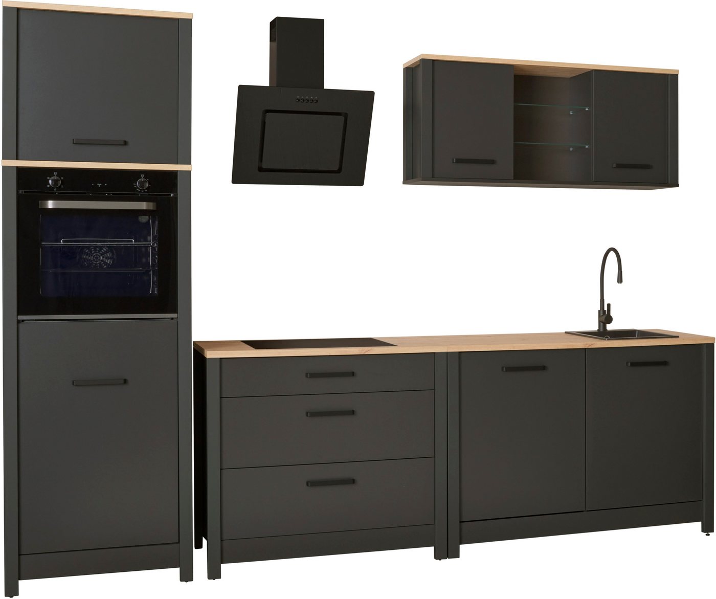 Inter Link Küchenzeile Pienza, Einbauküche, Küchenblock, Küchenmodul, Kompaktküche, Ohne E-Geräte für Spülmaschine Kochfeld Backofen Kühlschrank B: 300 cm Bild 5
