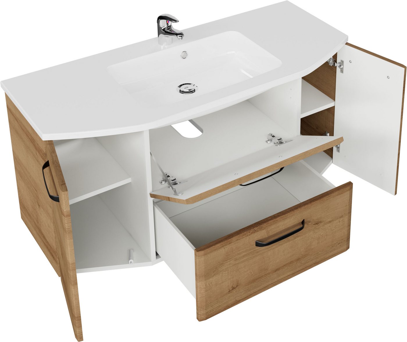 Saphir Badmöbel-Set Quickset 318, mit Türdämpfer, (4-St), Badezimmer-Set mit Keramikwaschtisch und Hängeschrank