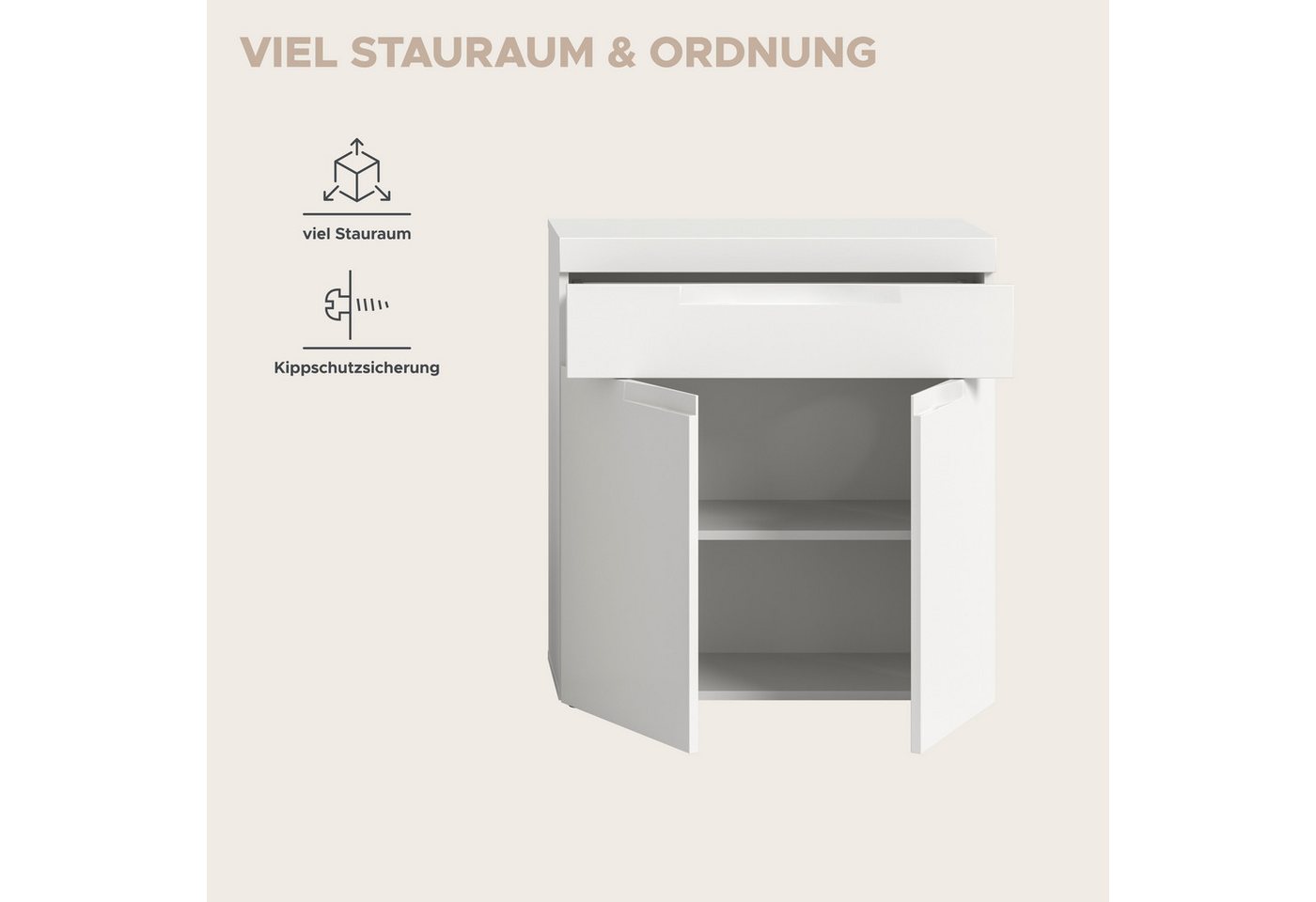 OTTO home Badkommode MAOI, Breite 75 cm, 2 Türen, 1 Schubkasten, 2 Fächer (mit eingefräster Griffmulde in der MDF Front), Badezimmerschrank, Schrank, Kommode, Midischrank, Bad, Badezimmer Bild 2