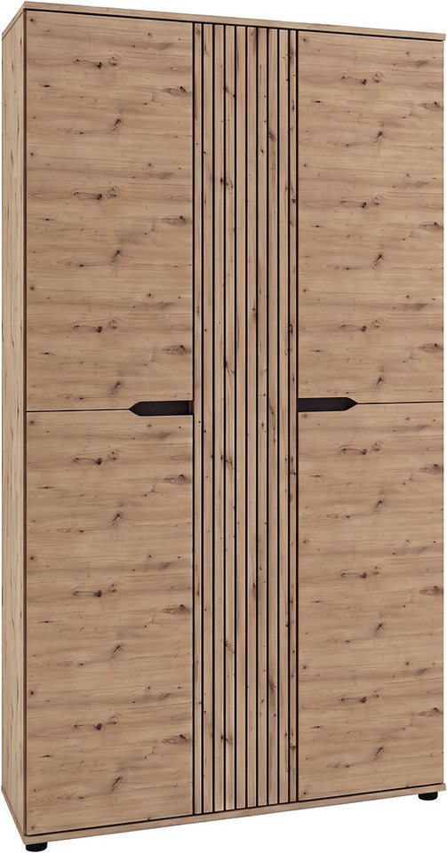OTTO home Garderobenschrank FJELL, Breite 104cm, 3 Türen, 8 Böden, 10 Fächer, 1 Kleiderstange (hochwertig verarbeitete Längsfräsung, praktische Griffaussparung) Kleiderschrank, Schrank, Dielenschrank, Flurschrank, Mehrzweckschrank