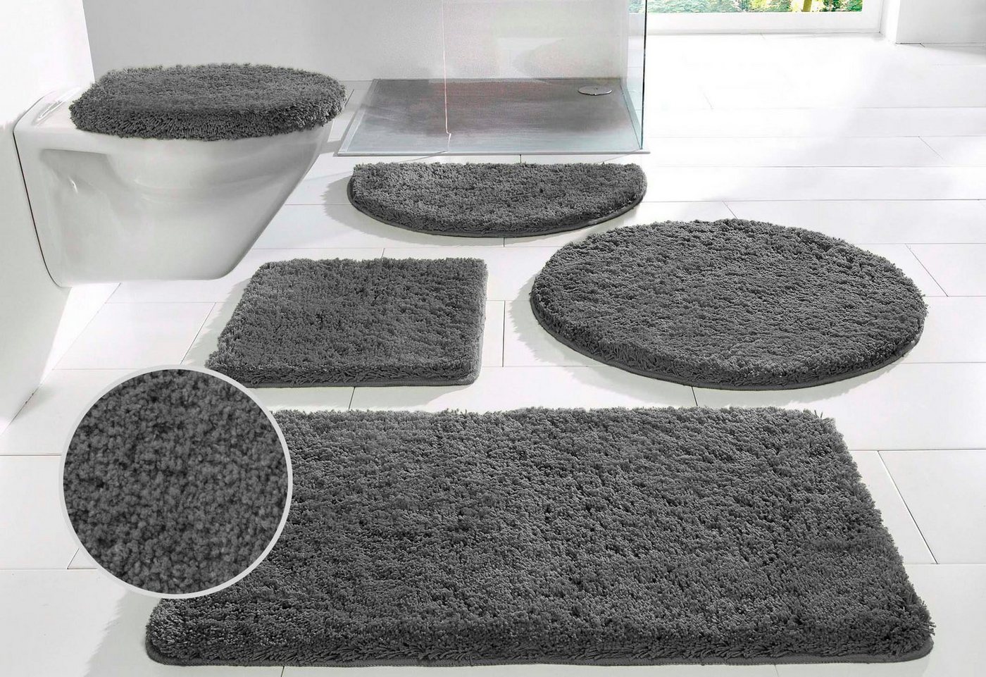 OTTO home Badematte Sanremo, Standard & Premium, 30mm oder 35mm, sehr weich, rutschhemmend beschichtet, schnell trocknend, fußbodenheizungsgeeignet, Polyester, halbrund, Badteppich, unifarben, rechteckig, rund & als 3-tlg. Set erhältlich