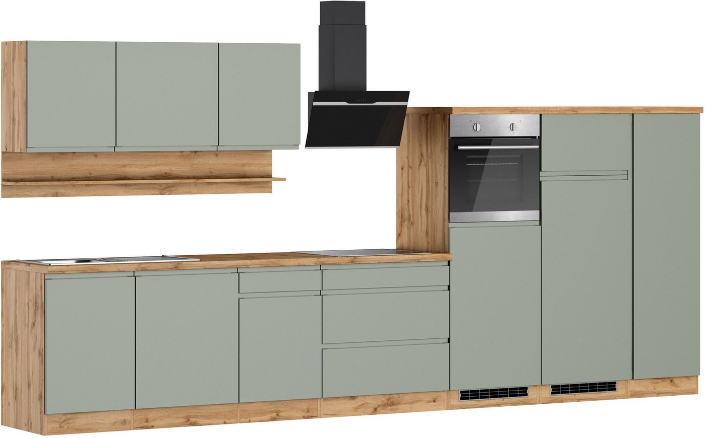 KOCHSTATION Küchenzeile KS-Virginia,neu in verbesserter Ausführung, Breite 410 cm, Softclose, wahlweise mit E-Geräten und Induktion