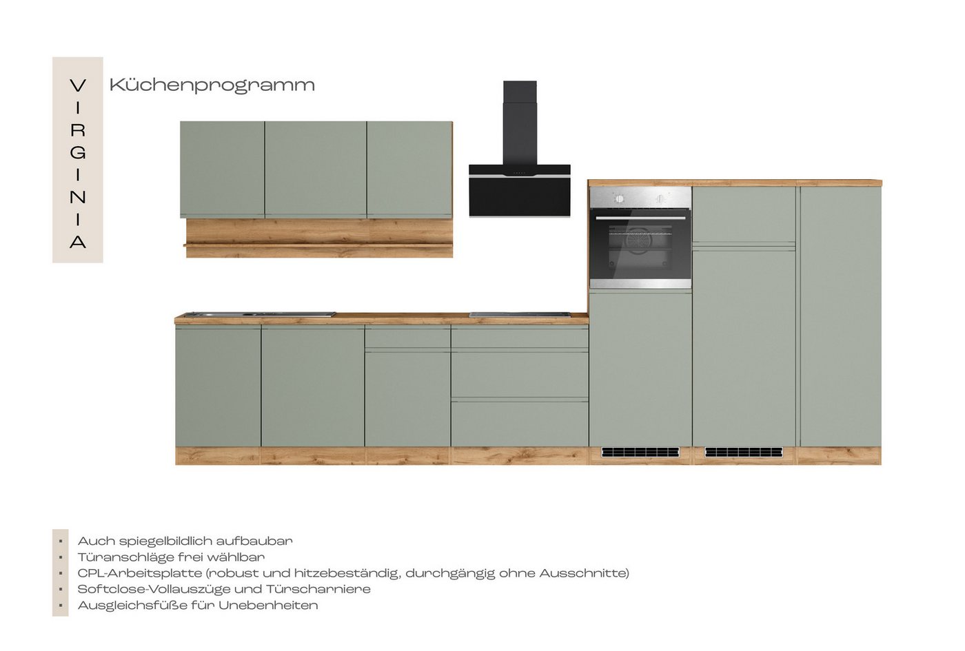KOCHSTATION Küchenzeile KS-Virginia,neu in verbesserter Ausführung, Breite 410 cm, Softclose, wahlweise mit E-Geräten und Induktion Bild 4