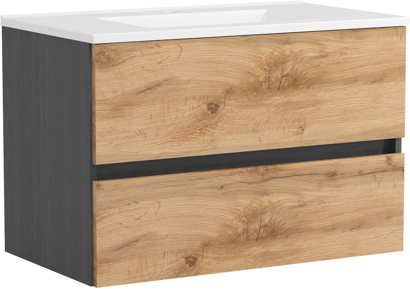 OTTO home Waschtisch BOZEN, 2 Auszüge inklusive Becken und Montagematerial (Badezimmerschrank, grifflos, einfache Montage, Bad-Einrichtung), Maße (B/H/T): ca. 80/52/45 cm, Badmöbel, Waschtisch, Stauraum, modern Bild 4