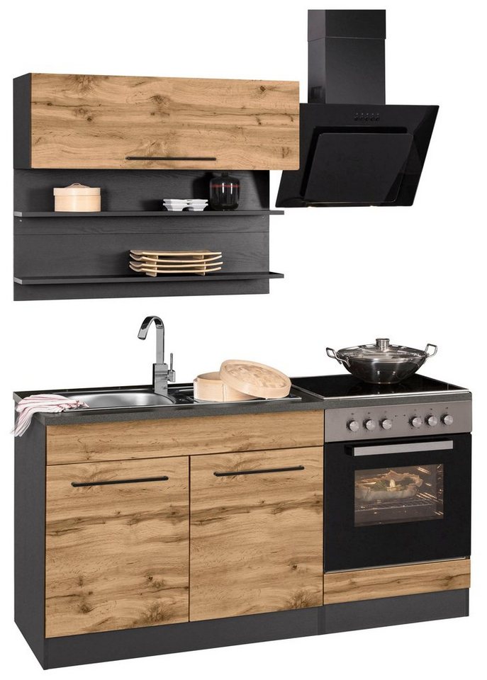 KOCHSTATION Pantryküche KS-Tulsa, mit E-Geräten, Breite 160 cm, schwarze Metallgriffe Bild 5