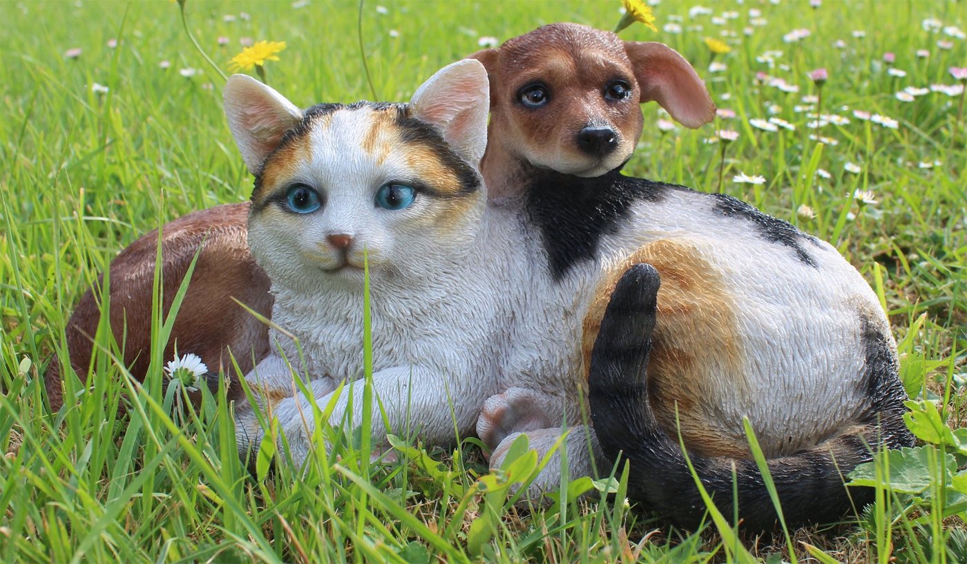 Arnusa Gartenfigur Hund und Katze Dekofigur 34 cm, wie echt Gartendekoration Bild 4