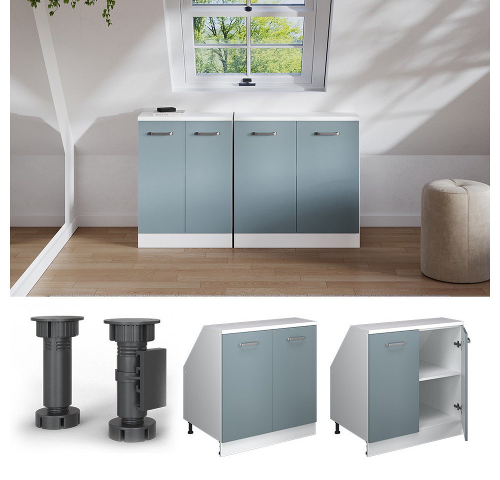 Vicco Kommode Rion, Blau-Grau/Weiß, 80 x 81.6 cm mit 2 Türen, Schrankkorpus 60 ... (1 St) Bild 5