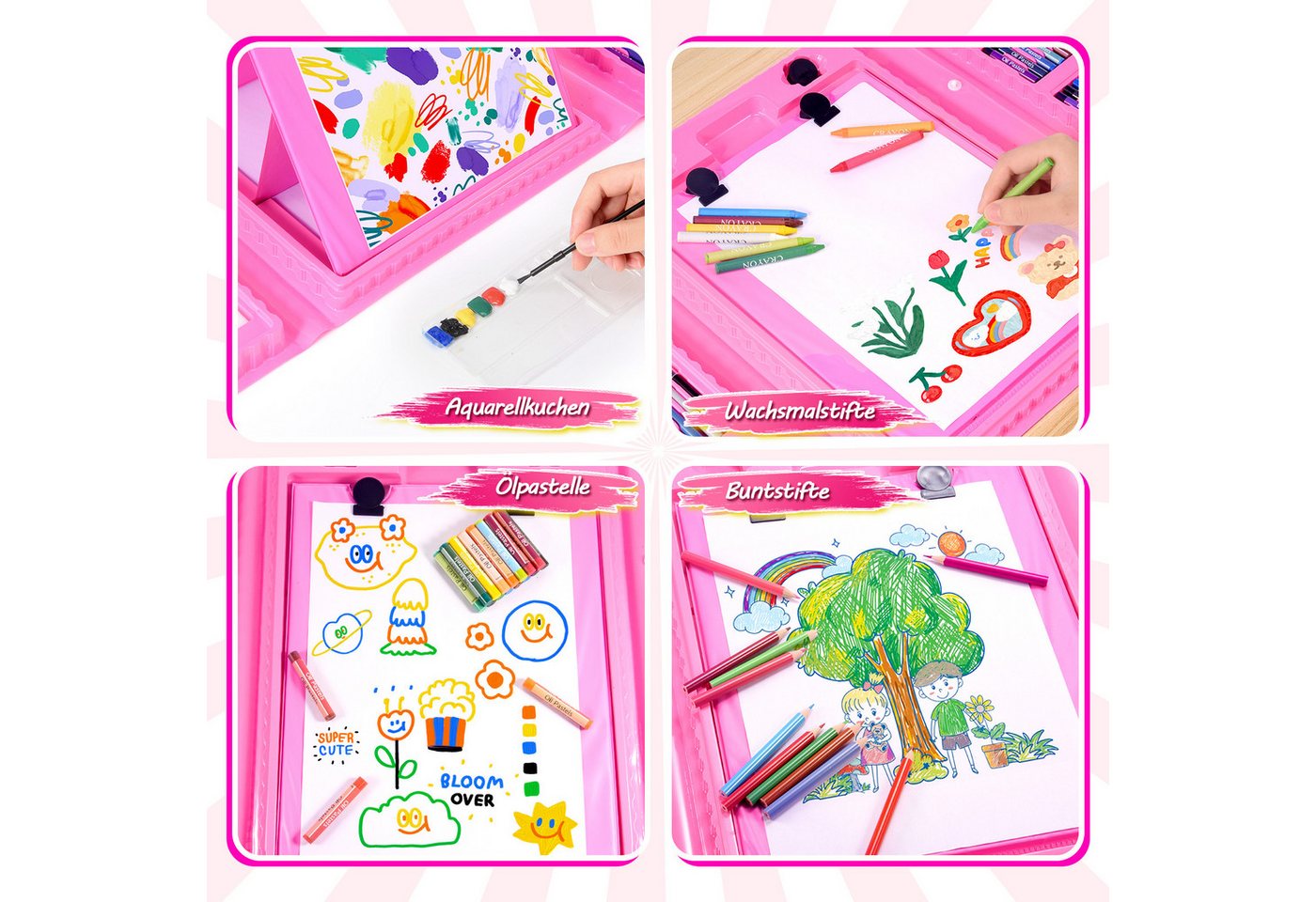 Wootoy Kreativset Mal- und Bastelset Einhorn-Design Wachsmalstift-Set Kinder Malset, (mit Buntstiften Ölkreiden Wasserfarben und Bastelzubehör, 208-tlg., Geschenkidee für kreative Kinder ab 3 Jahren), Praktischer Tragekoffer für geordnete Aufbewahrung einfachen Transport Bild 5