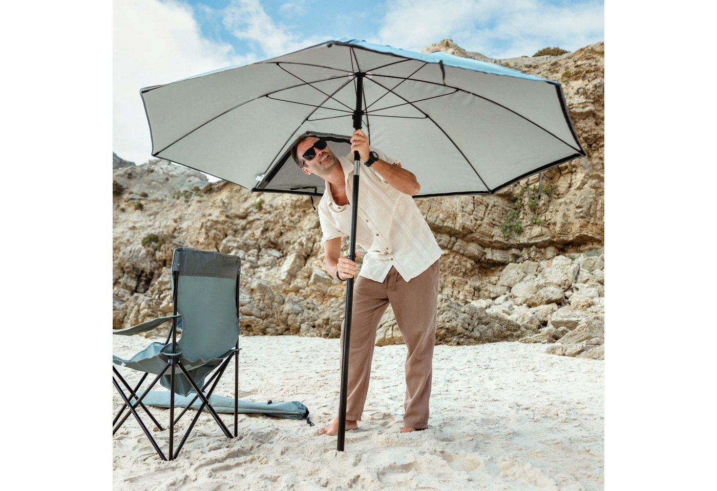 VirtuFit Sonnenschirm VirtuFit Strandparasol Premium - Windschutz - 200 x 200 cm - Schwarz Bild 5