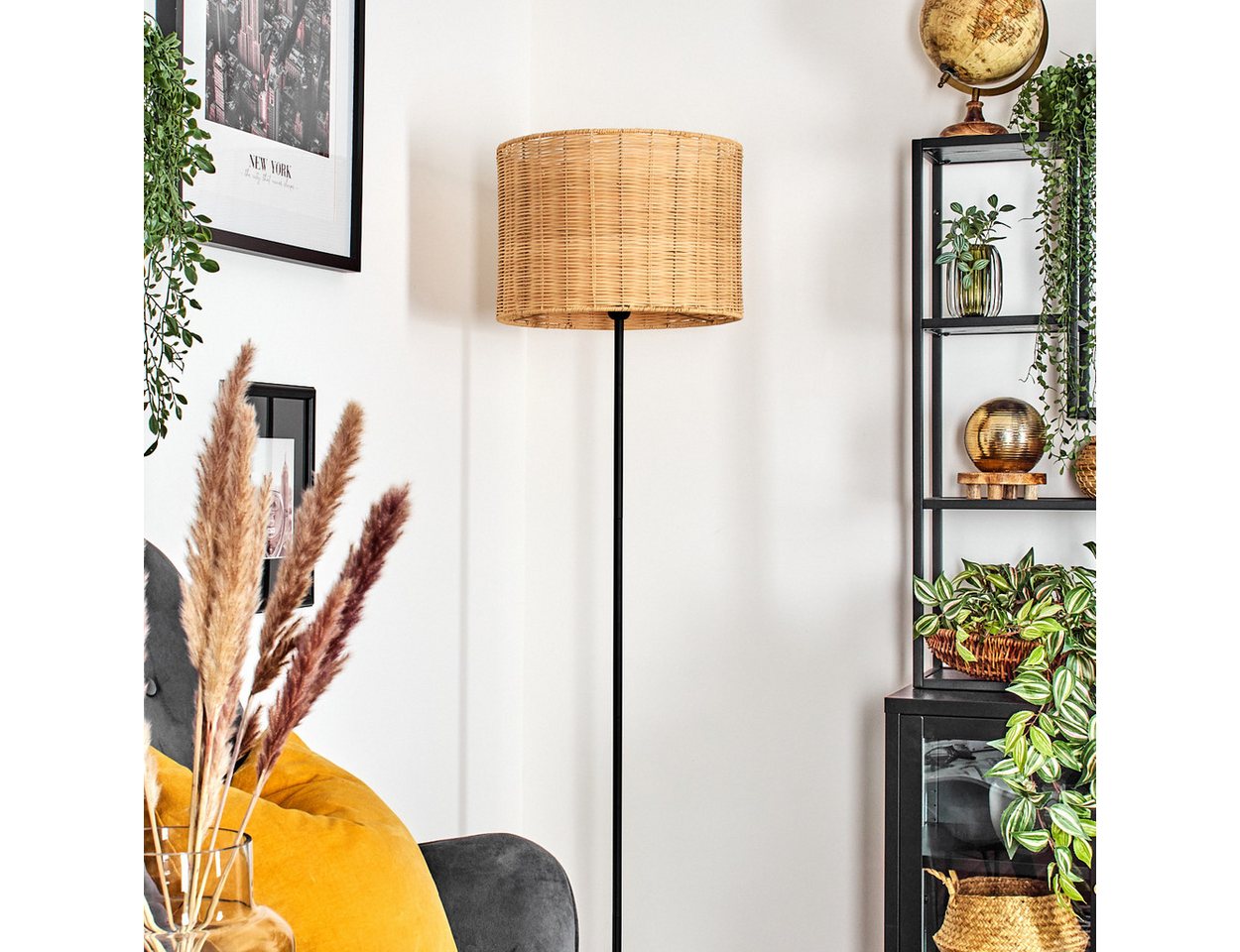 hofstein Stehlampe Stehlampe aus Metall/Bambus in Schwarz/Natur, ohne Leuchtmittel, mit rundem Schirm (40 cm) u. Fußschalter, 1 x E27, ohne Leuchtmittel Bild 4