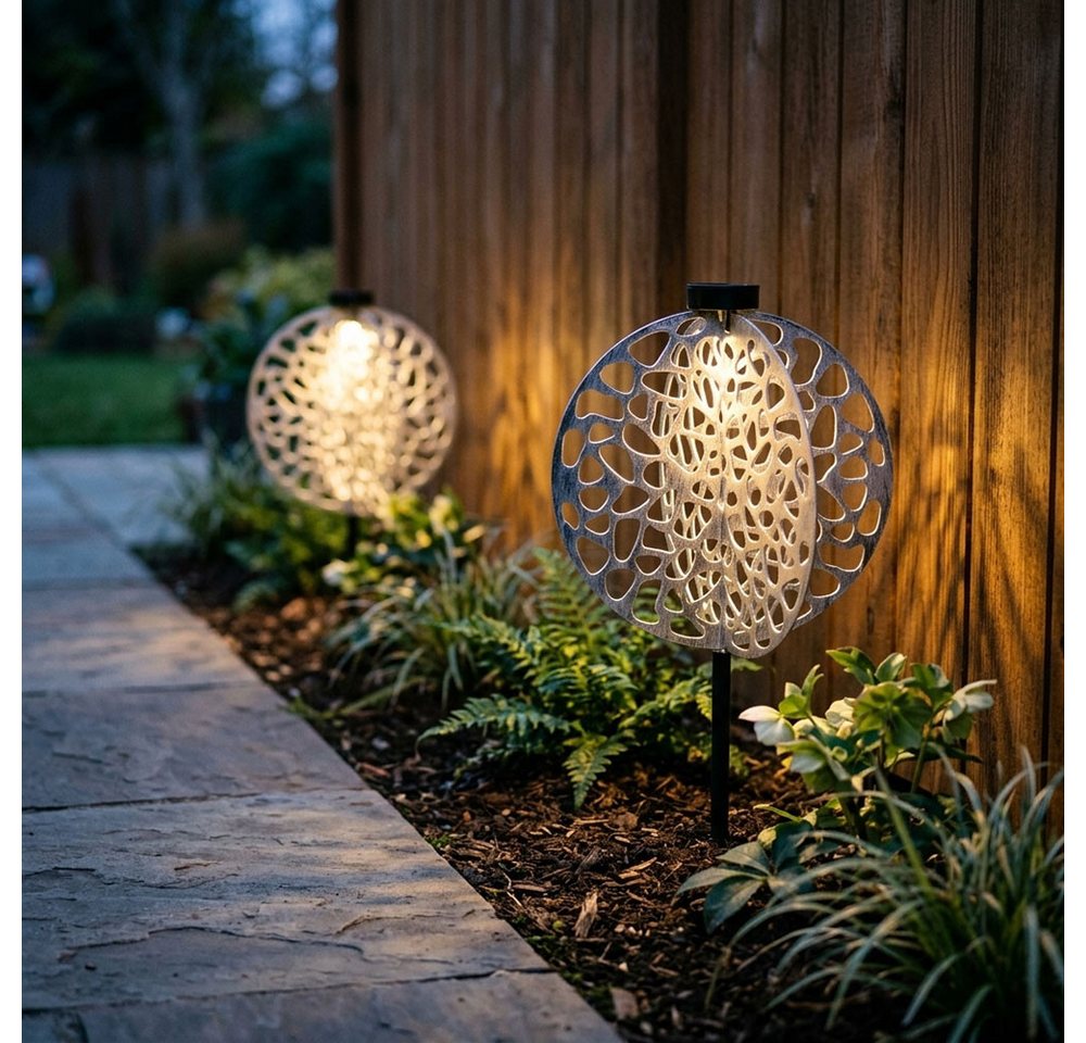 GLOBO LIGHTING LED Solarleuchte, LED-Leuchtmittel fest verbaut, Warmweiß, LED Solarlampe Erdspieß orientalische Dekoleuchte Gartenlampe 2x