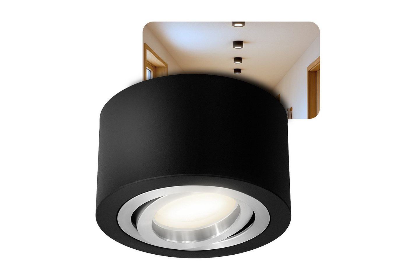 SSC-LUXon LED Aufbaustrahler LANTI Deckenspot rund schwarz schwenkbar mit LED Lampe 4W neutralweiß, Neutralweiß