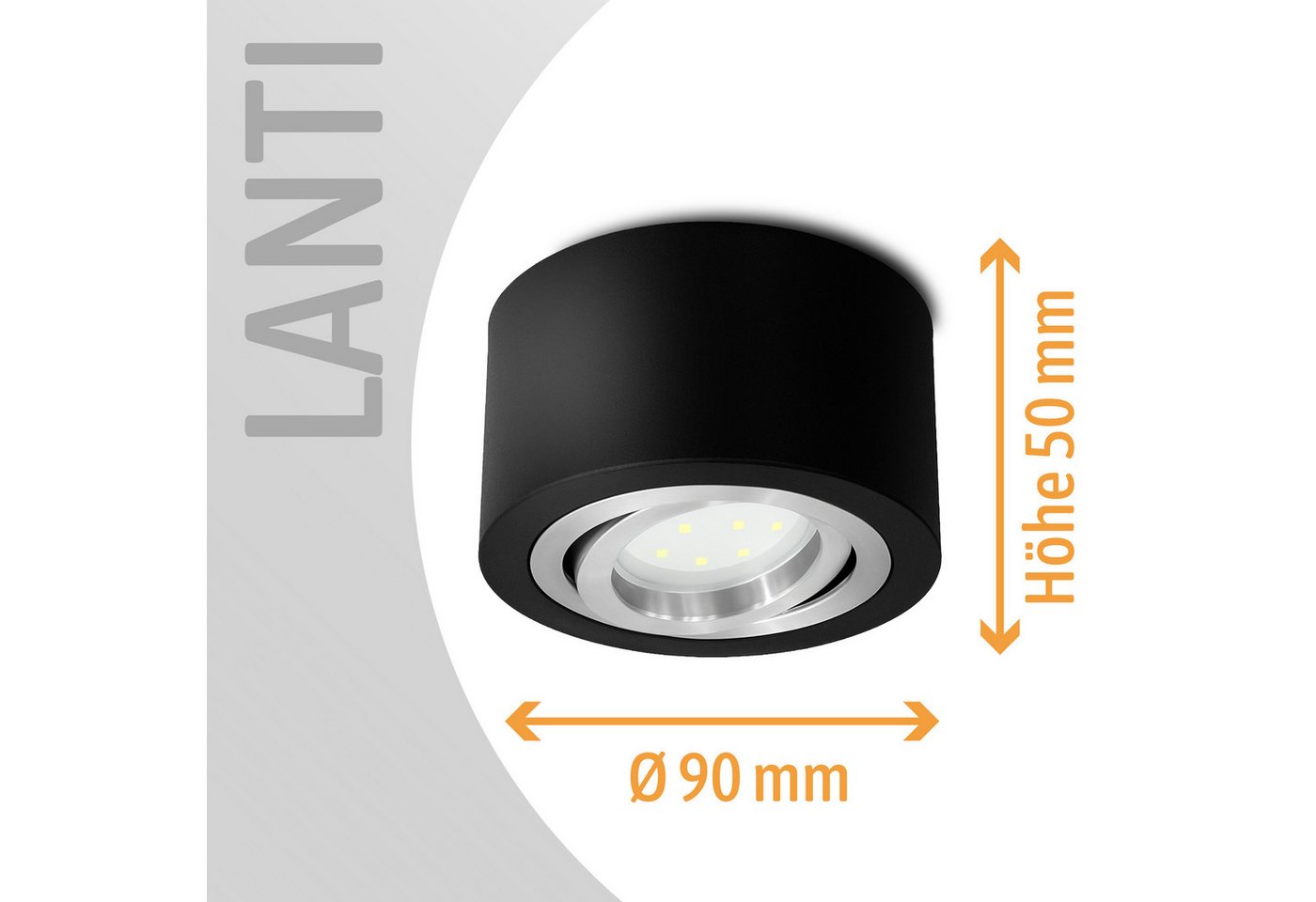 SSC-LUXon LED Aufbaustrahler LANTI Deckenspot rund schwarz schwenkbar mit LED Lampe 4W neutralweiß, Neutralweiß Bild 4