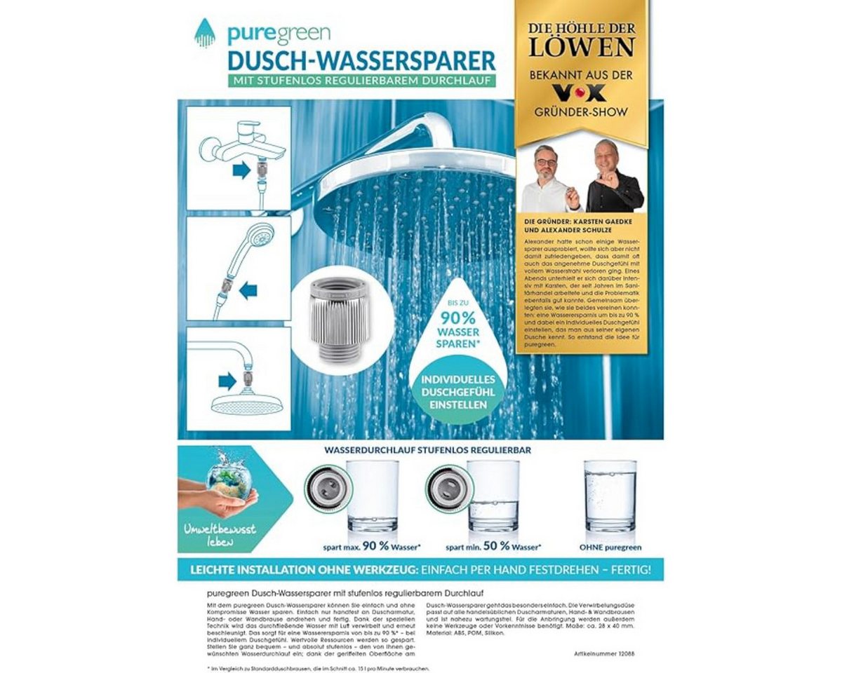 puregreen Strahlregler Dusch-Wassersparer – Regulierung des Wasserdurchflusses, 1/2" Gewinde, (1-tlg) Bild 5