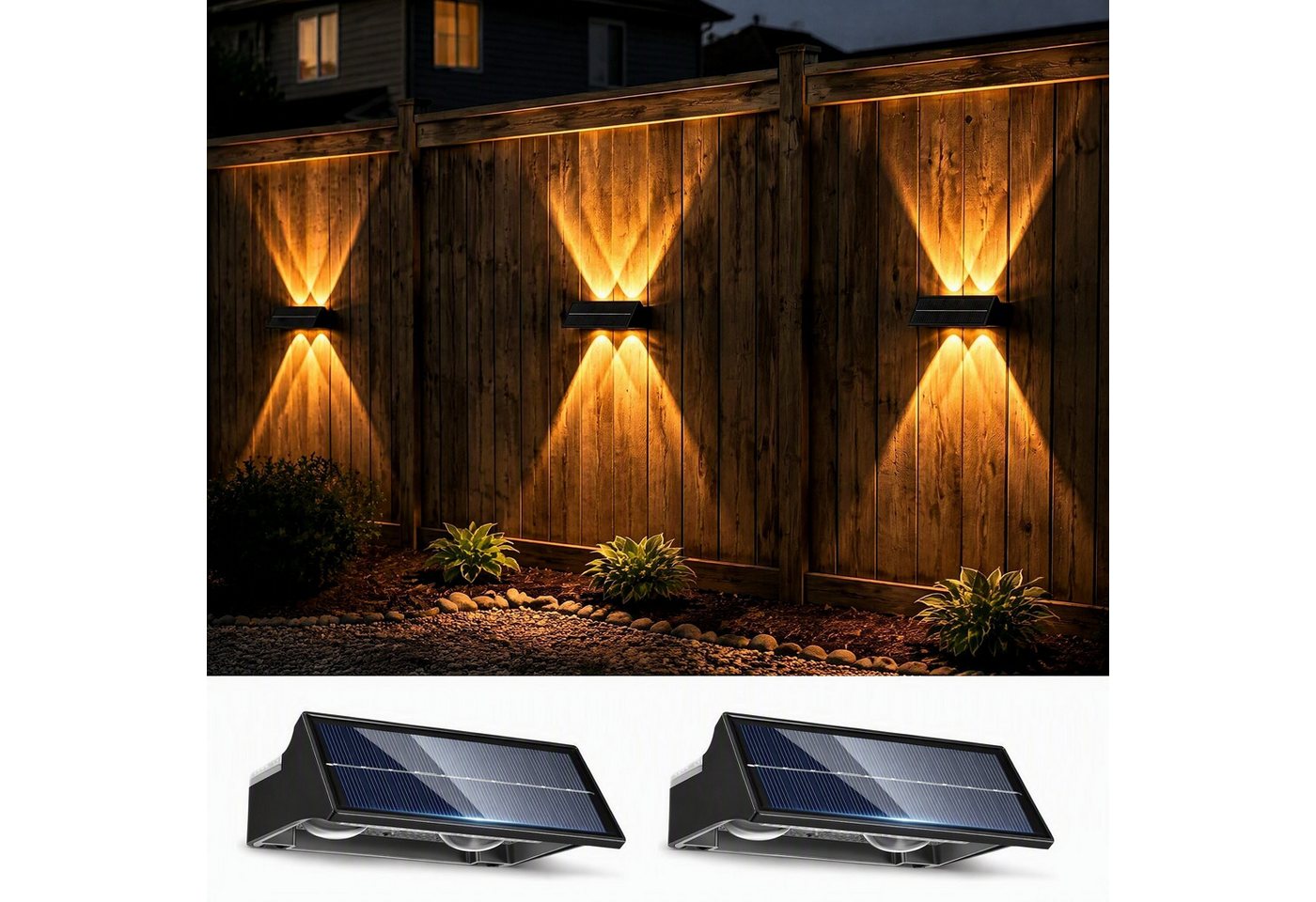 oyajia LED Außen-Wandleuchte 2/4 st Solar Wandleuchte Aussen, RGB Einstellbar Solarlampen für Außen, LED fest integriert, RGB, RGB 9 Farben Solarleuchte für Zaun Wand Terrasse Garten Balkon Deko