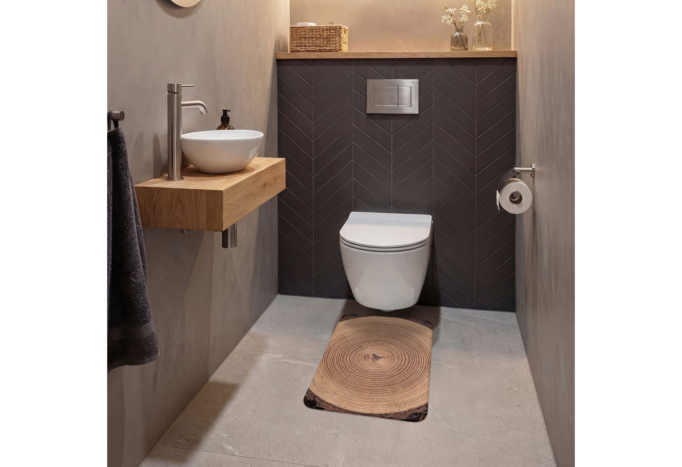 OnlyWow WC-Vorleger Baumstamm - Holz - Braun, Höhe 10 mm, Polyester, Rechteckig, WC Teppich, Toilettenvorleger, Toilettenteppich, Badematte 40x60 cm