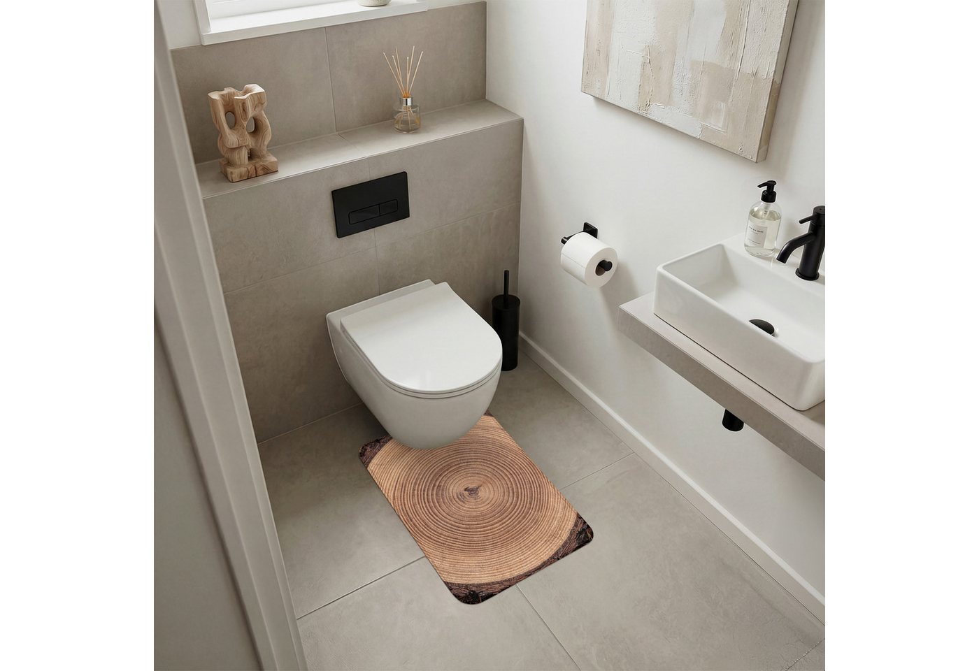 OnlyWow WC-Vorleger Baumstamm - Holz - Braun, Höhe 10 mm, Polyester, Rechteckig, WC Teppich, Toilettenvorleger, Toilettenteppich, Badematte 40x60 cm Bild 3