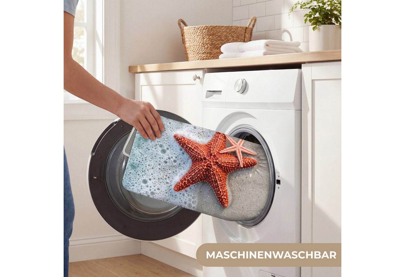 OnlyWow WC-Vorleger Seestern - Strand - Meer, Höhe 10 mm, Polyester, Rechteckig, WC Teppich, Toilettenvorleger, Toilettenteppich, Badematte 40x60 cm