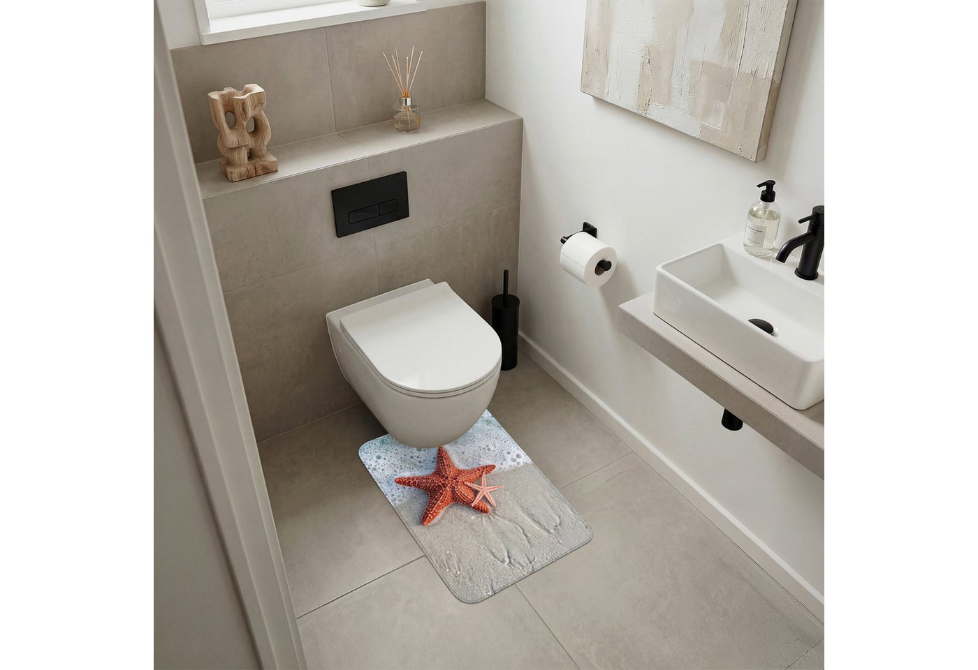 OnlyWow WC-Vorleger Seestern - Strand - Meer, Höhe 10 mm, Polyester, Rechteckig, WC Teppich, Toilettenvorleger, Toilettenteppich, Badematte 40x60 cm Bild 3