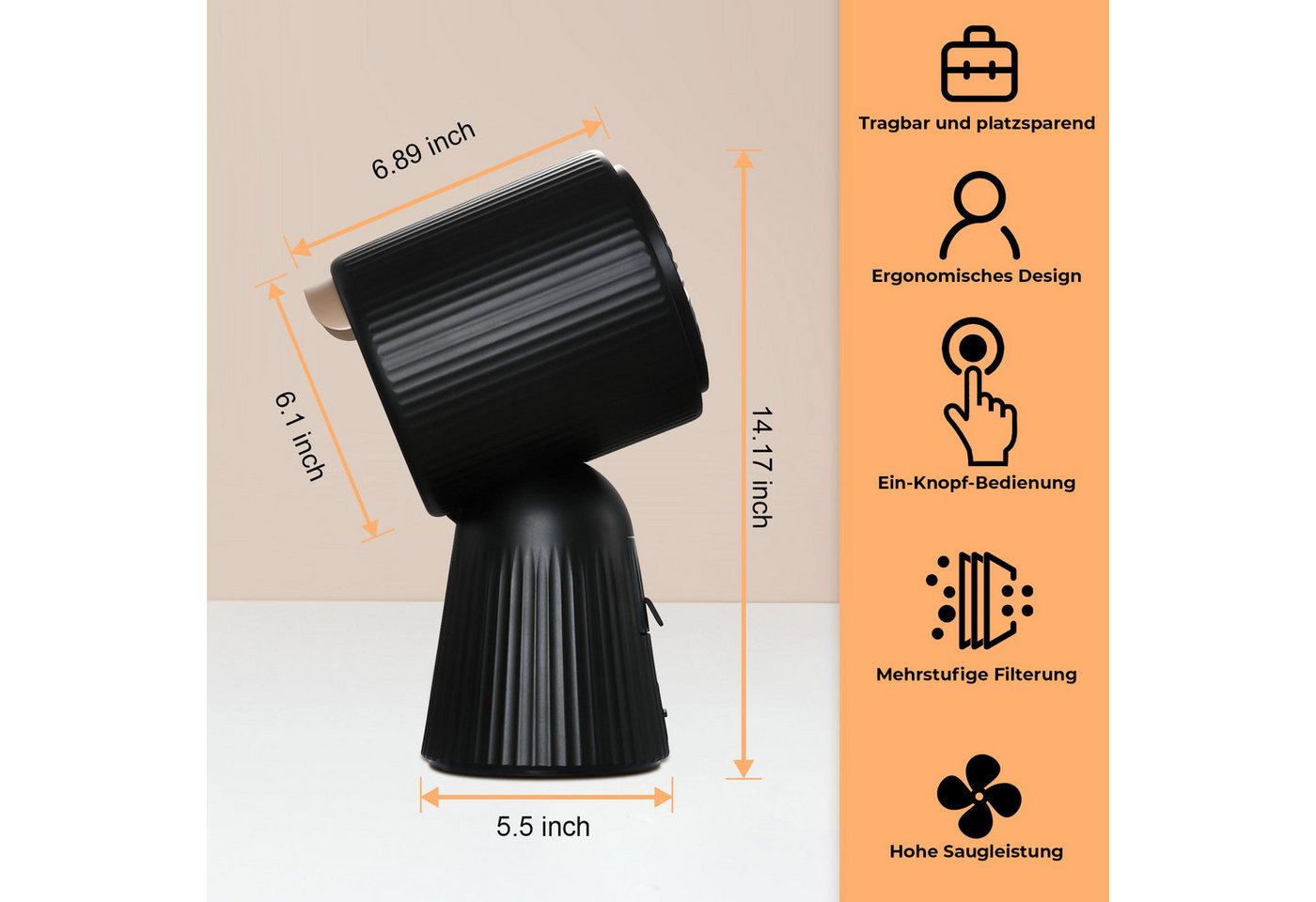 SNDOAS Absauganlage mobile Mini-Tischdunstabzugshaube Umluft, 180 m³/h, 3 Leistungsstufen, 24 W, (1-tlg), Kohlefilter-Rezirkulation, für Küche, Wohnung, Wohnmobil, A+ Bild 3