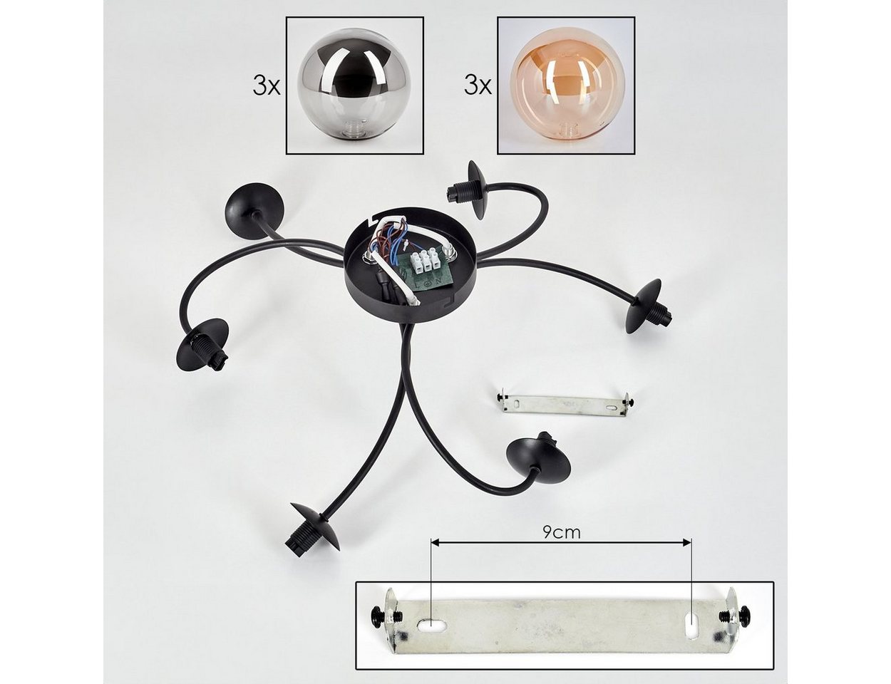 hofstein Deckenleuchte Deckenlampe aus Metall/Glas in Schwarz/Rauchfarben/Bernsteinfarben, ohne Leuchtmittel, Leuchte im Retro-Design aus Glas, 6 x G9 LED, ohne Leuchtmittel Bild 4