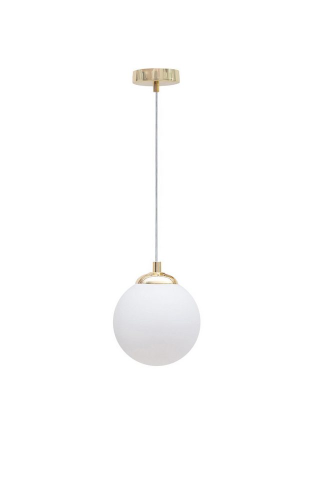 Licht-Erlebnisse Pendelleuchte DEKUT, ohne Leuchtmittel, Glas Metall E27 Ø 12 cm rund H: max. 90 cm in Gold Weiß Modern