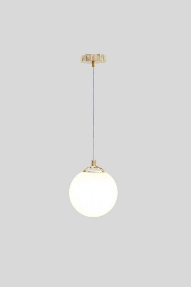 Licht-Erlebnisse Pendelleuchte DEKUT, ohne Leuchtmittel, Glas Metall E27 Ø 12 cm rund H: max. 90 cm in Gold Weiß Modern Bild 3