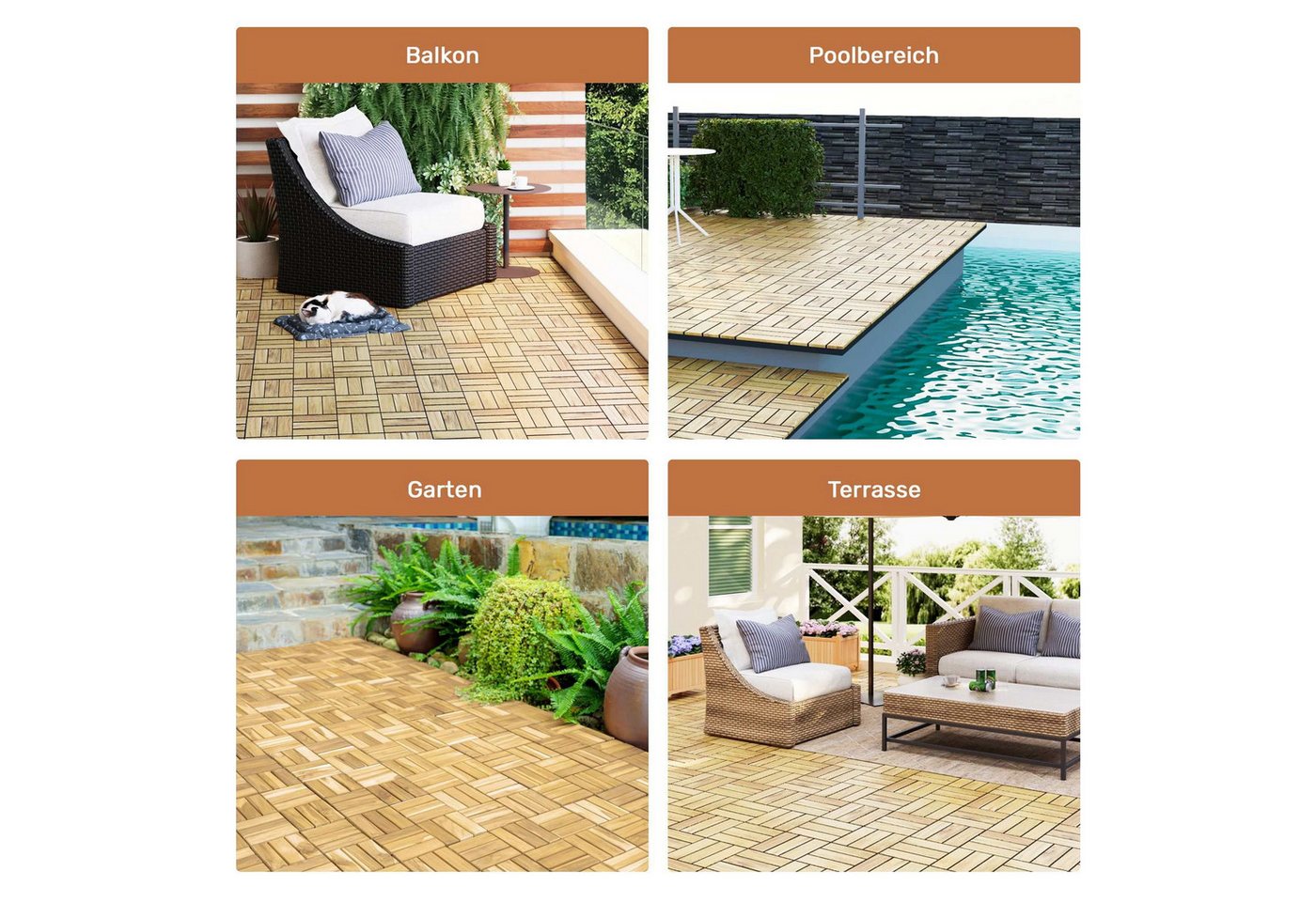 BBG Terrassendielen Akazienholz-Klickfliesen 30 × 30 cm im Schachbrettmuster, 2,88 m², BxL: je 30x30 cm, 20 mm Stärke, (32-St), Wetterfeste Holzfliesen mit Klicksystem Bild 4