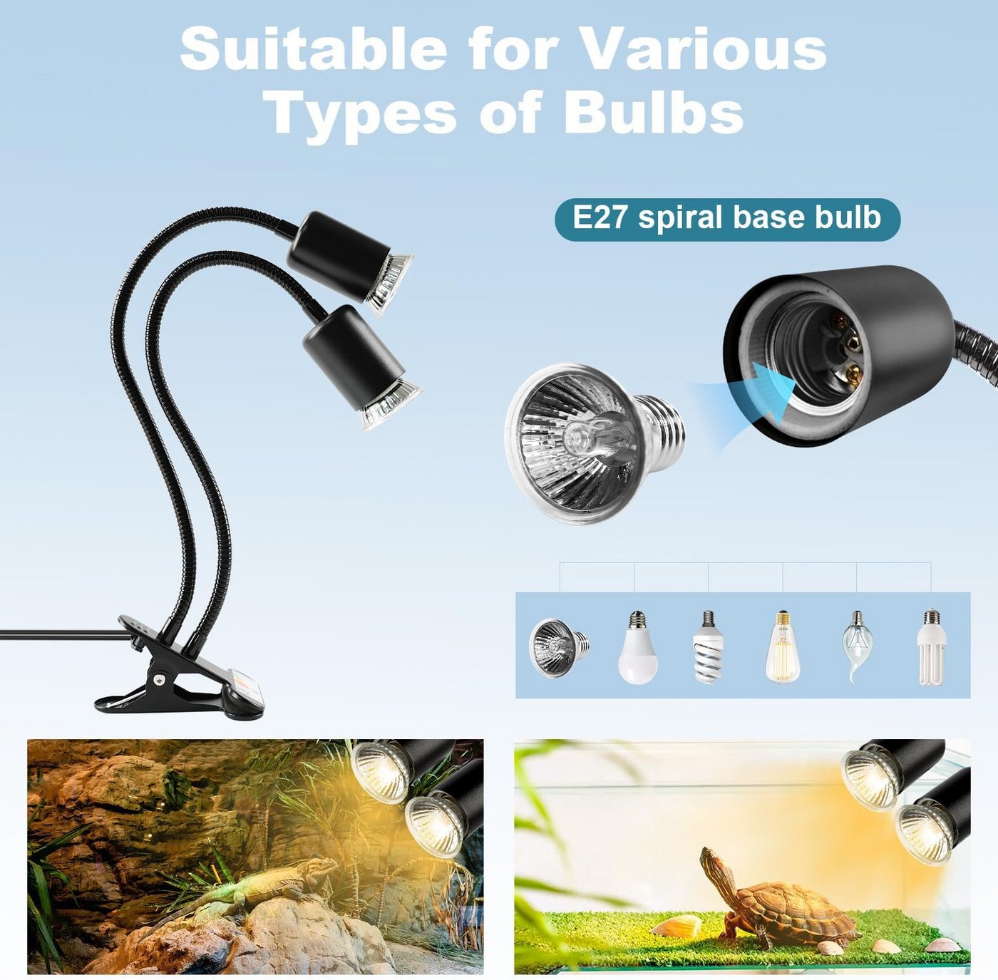 FELIXLEO Infrarotstrahler Schildkröte Wärmelampe Reptilien Heizlampe UVA UVB Schwarz E27 Bild 5