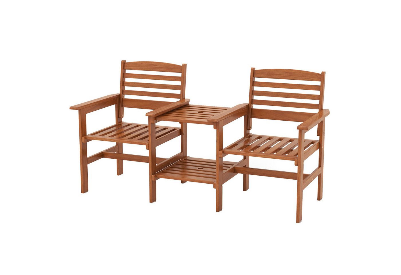 COSTWAY Balkonset, 3er Set, Gartenbank mit Tisch, mit Schirmloch, Holz Bild 5