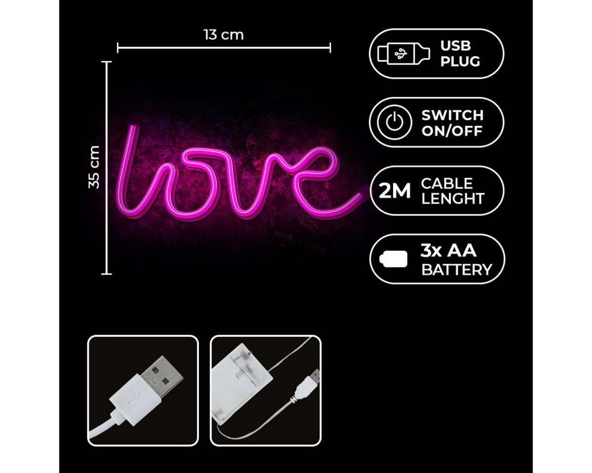Forever Light LED Dekolicht Forever Light Neon LED-Leuchte LOVE pink – FLNE05, Pink, Leuchtender LOVE-Schriftzug, flexibler Betrieb, kompakte Größe Bild 5