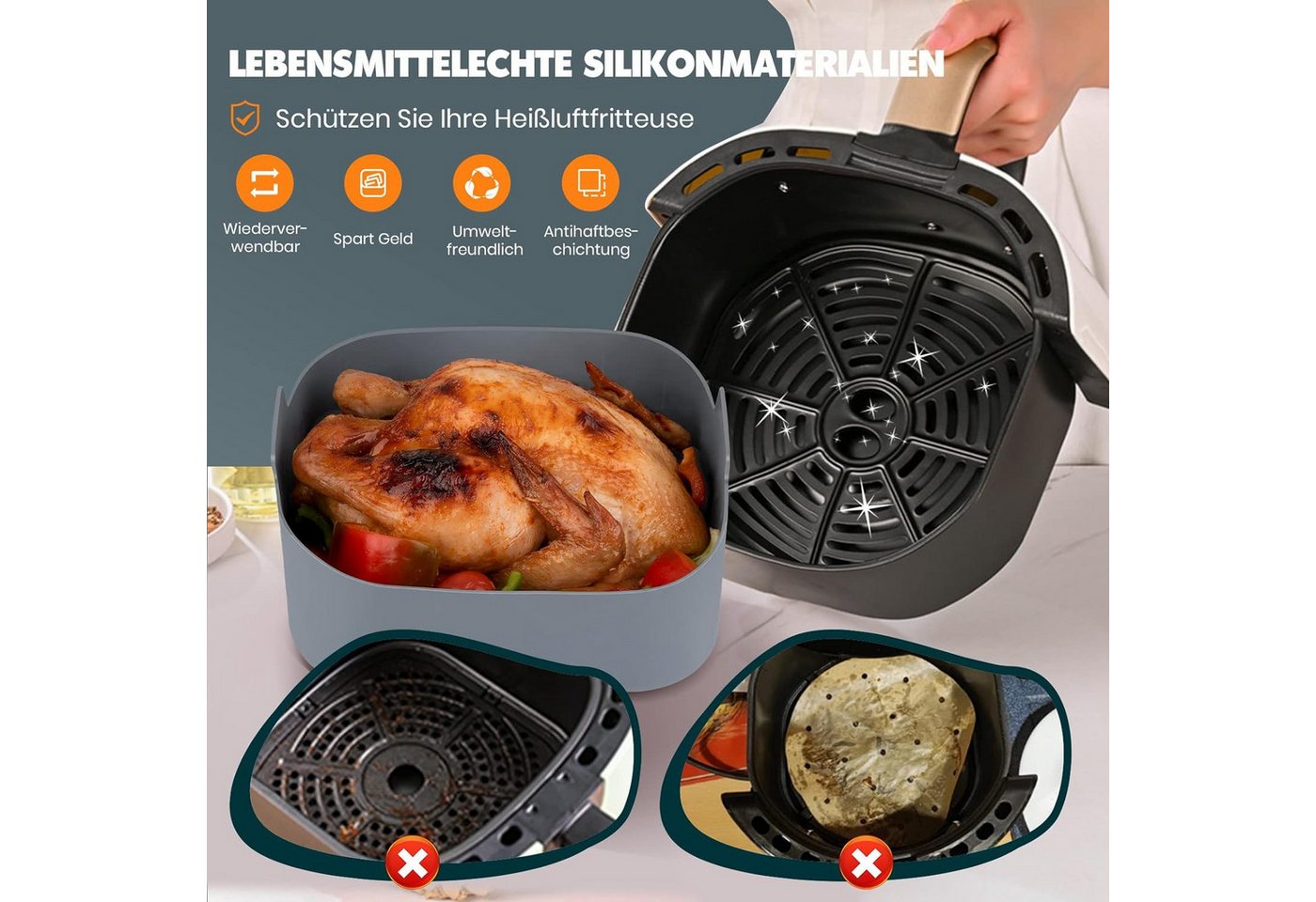 Diwzbyn Silikonform Wiederverwendbar Silikonform Für Heißluftfritteuse Bild 3