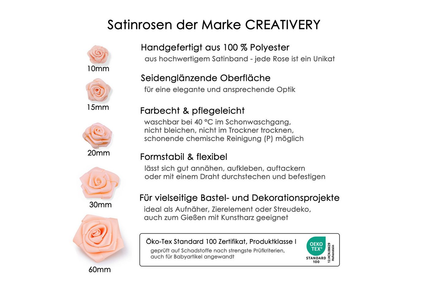 Creativery Streudeko, Satinrosen 15mm zum Basteln & Aufnähen 20 Stück Petrol