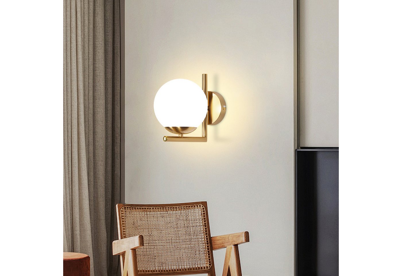 Nettlife Wandleuchte Innen Gold E27 Glaskugel Vintage Wandlampe Schlafzimmer Glasschirm, LED wechselbar, Modern Wandbeleuchtung für Flur Schlafzimmer Treppenhaus