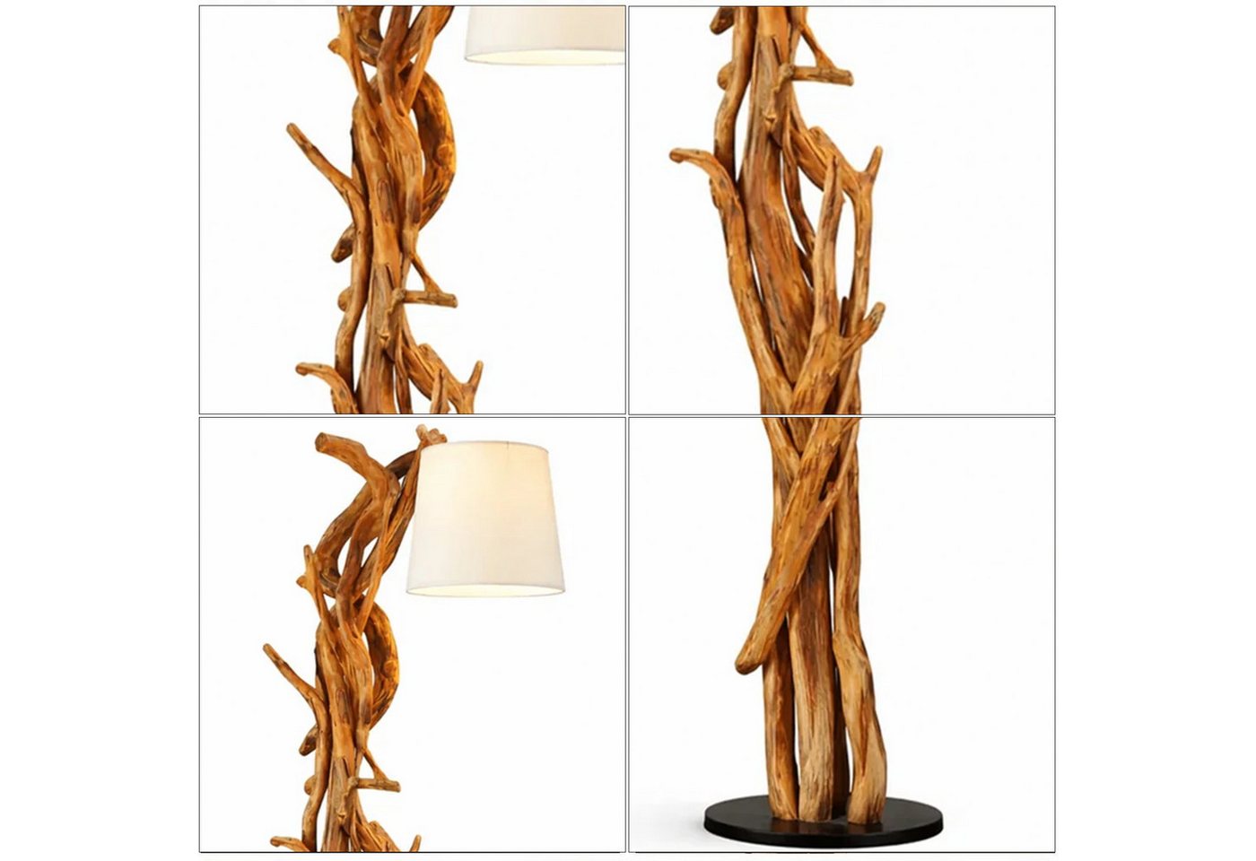 Möbel Bressmer Stehlampe MORGAN Stehlampe holz 185cm,teakholz stehlampe,natürlich Leinenfarbton, ohne Leuchtmittel