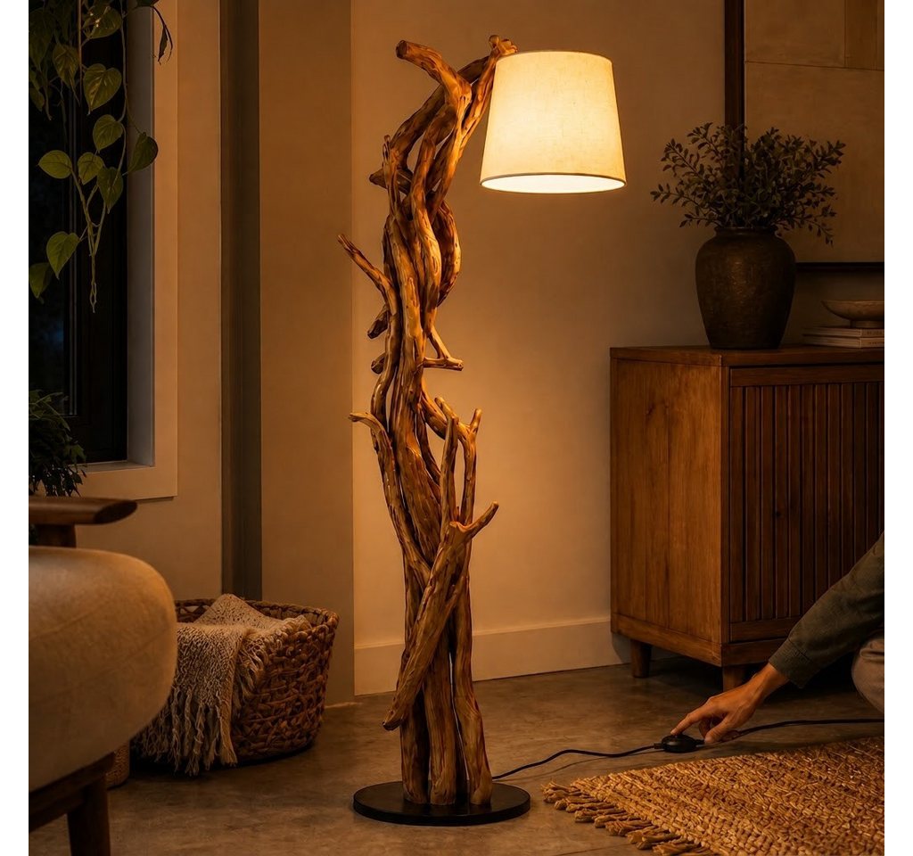 Möbel Bressmer Stehlampe MORGAN Stehlampe holz 185cm,teakholz stehlampe,natürlich Leinenfarbton, ohne Leuchtmittel Bild 3