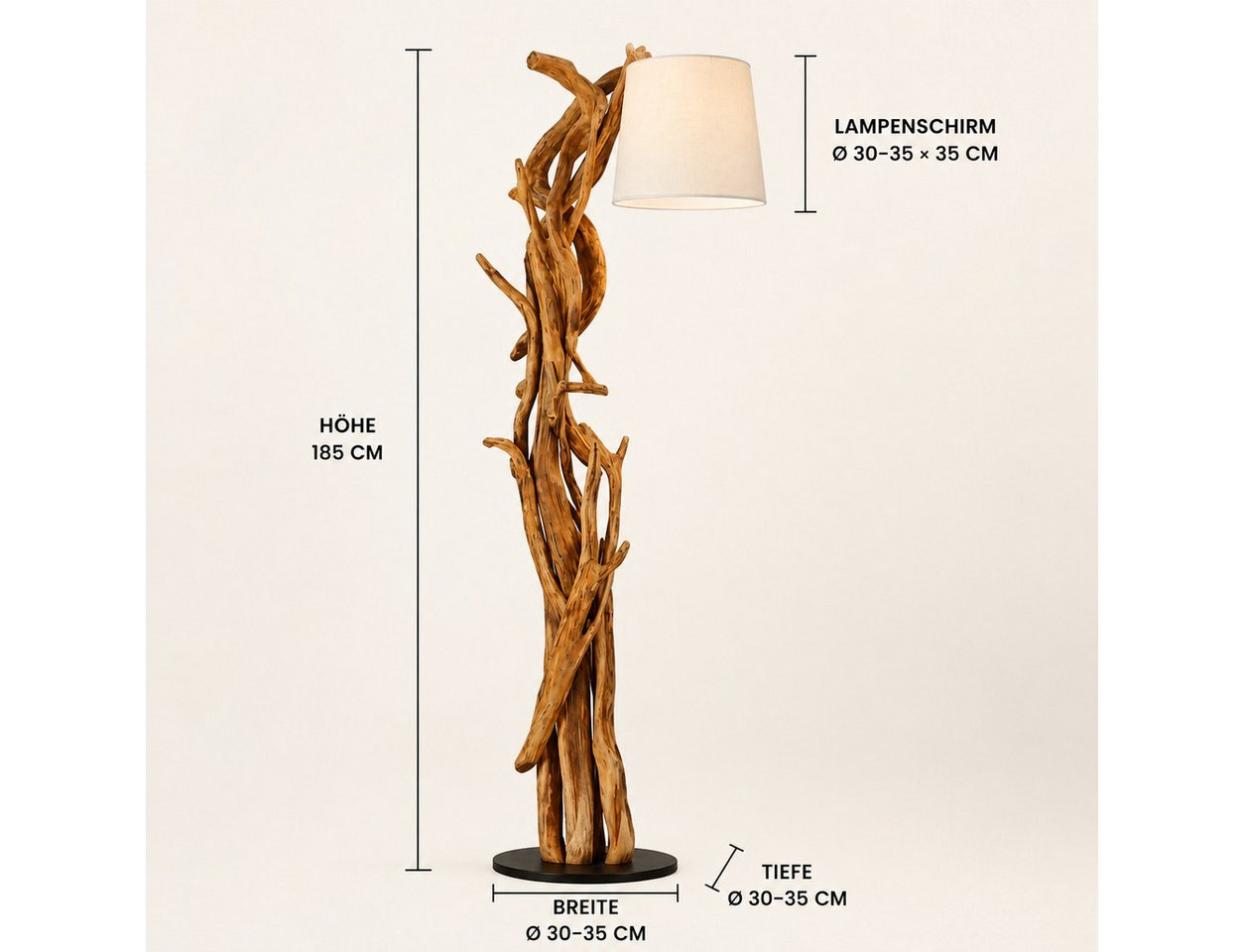 Möbel Bressmer Stehlampe MORGAN Stehlampe holz 185cm,teakholz stehlampe,natürlich Leinenfarbton, ohne Leuchtmittel Bild 4