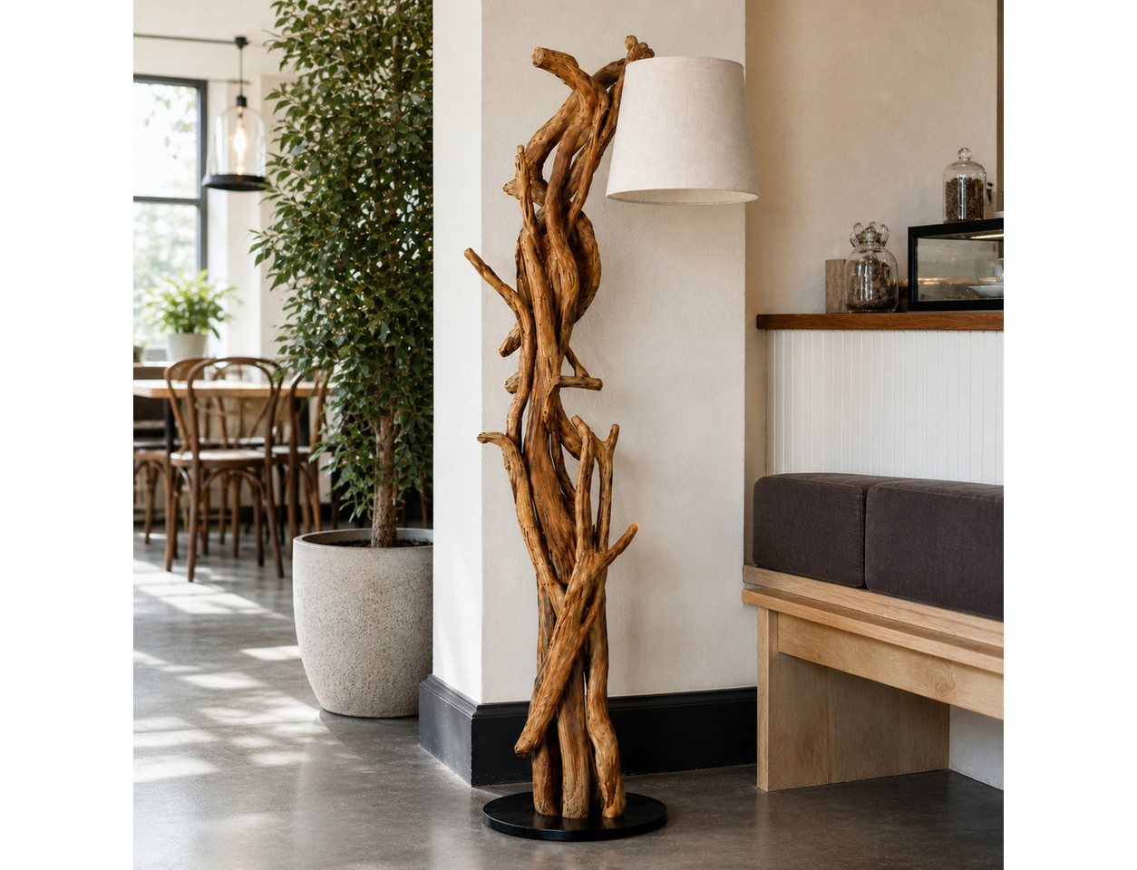 Möbel Bressmer Stehlampe MORGAN Stehlampe holz 185cm,teakholz stehlampe,natürlich Leinenfarbton, ohne Leuchtmittel Bild 5