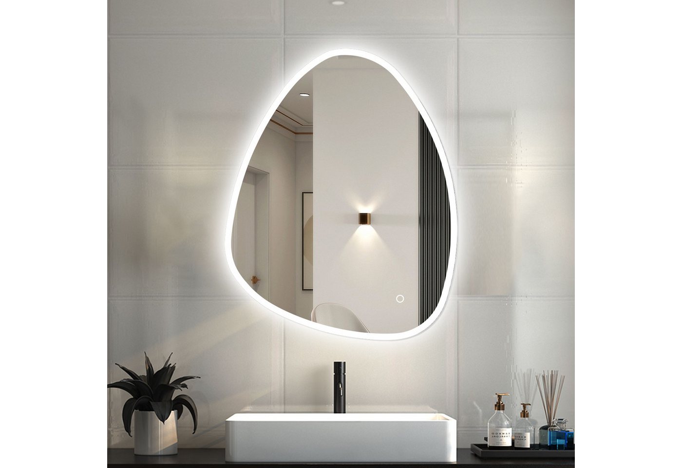 Duschparadies GmbH Badspiegel LED‑Badezimmerspiegel, asymmetrischer Wandspiegel mit 3 Lichtfarben