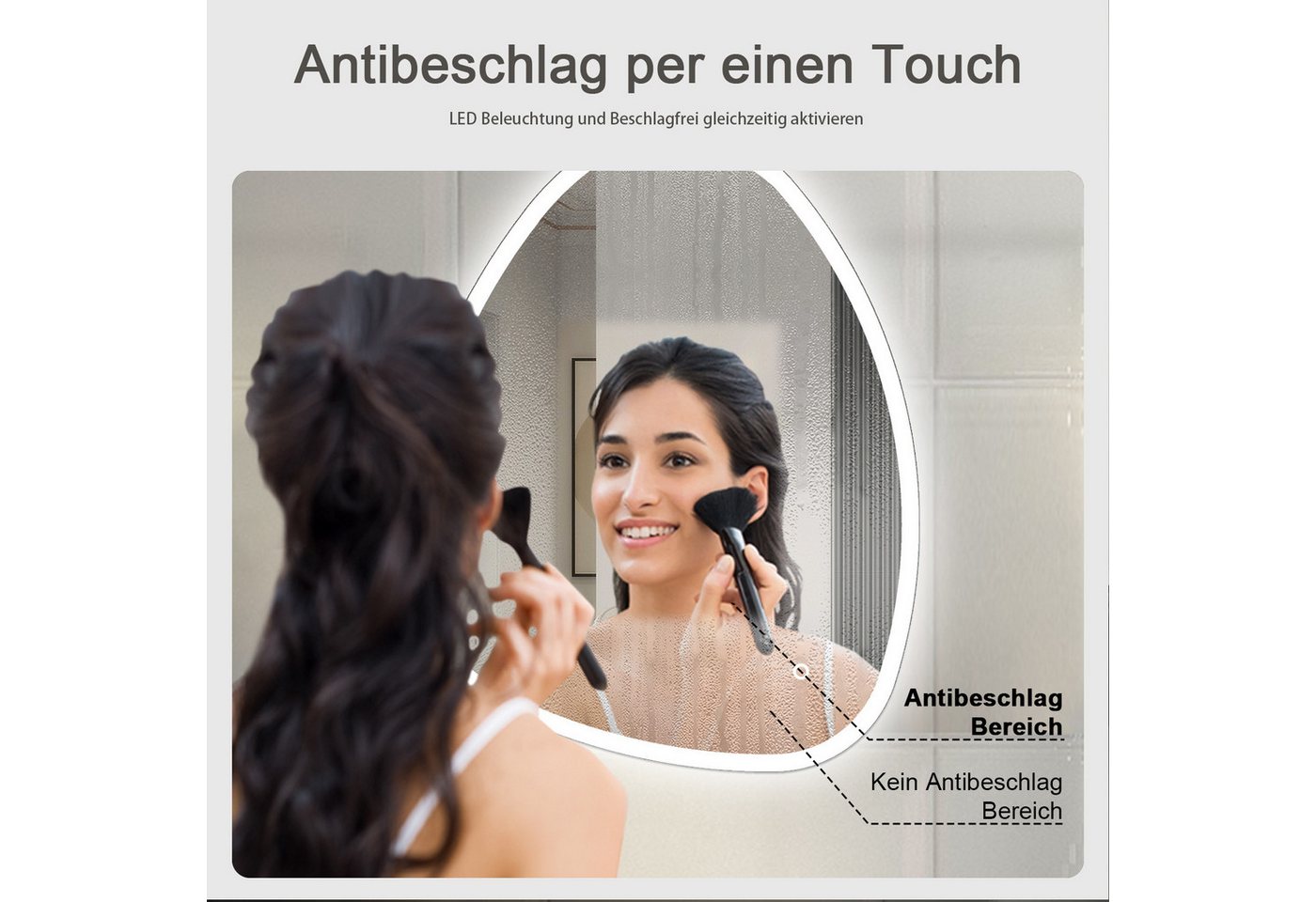 Duschparadies GmbH Badspiegel LED‑Badezimmerspiegel, asymmetrischer Wandspiegel mit 3 Lichtfarben Bild 4
