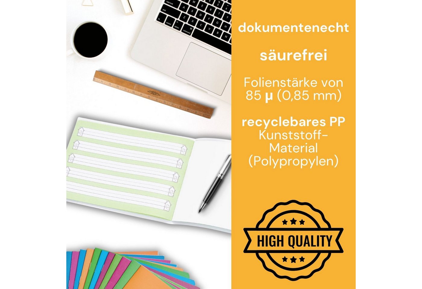 perfect line Schulheft 25 Hefthüllen DIN A5 Querformat, genarbt transparent, 85 my, PP, säurefrei, dokumentenecht, Made in EU Bild 3